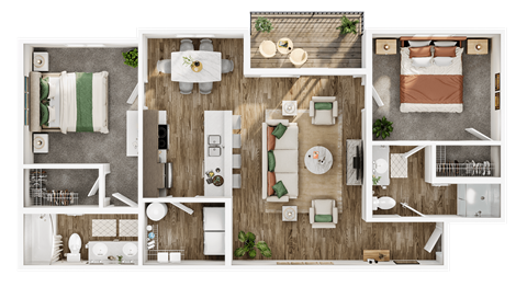 2Bed 2Bath Floorplan at Silverbrook Apartments, Kalispell, Montana 59901